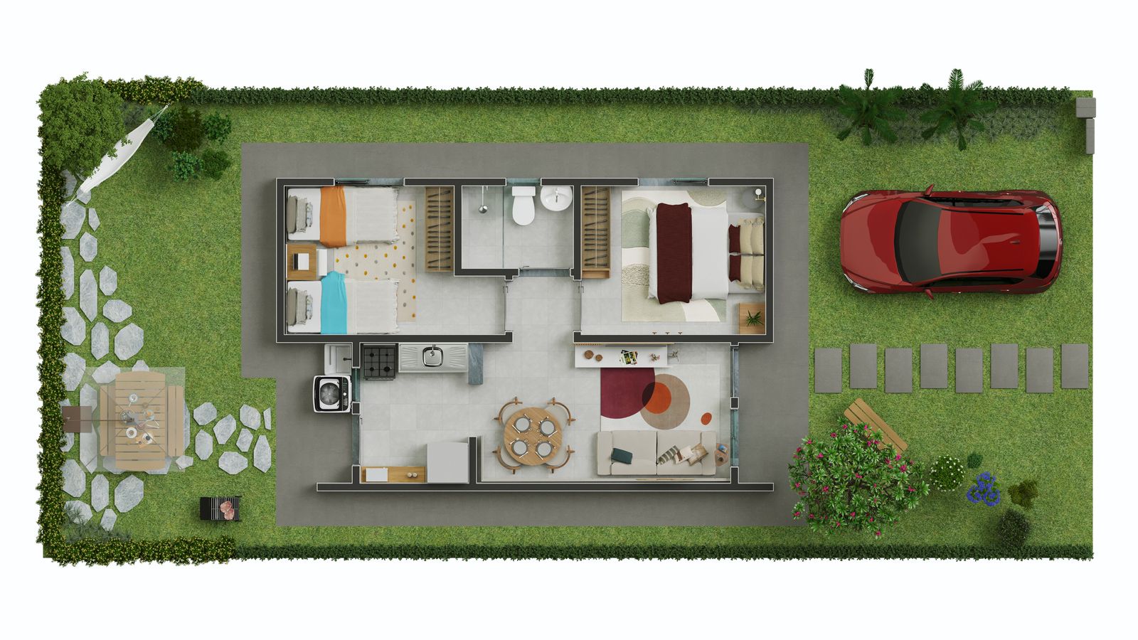 Planta humanizada da casa térrea Vida Nova Bela Vista Pacaembu Ribeirão Preto
